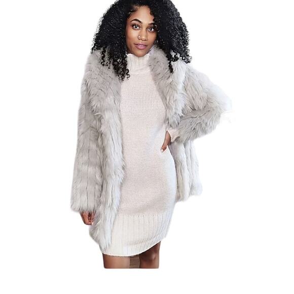 Express x You NEW Size Large Oversized Faux Fur Jacket Coat Silver and White - Picture 2 of 10